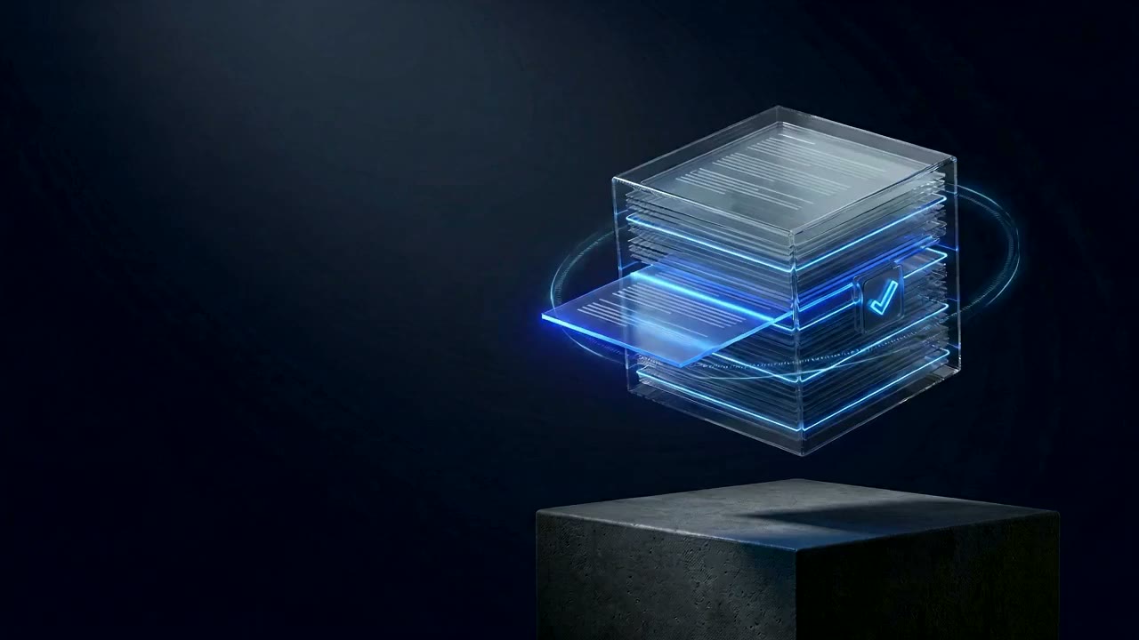 3D-Darstellung: viele Kandidatenprofile verdichten sich zu einem geprüften Match